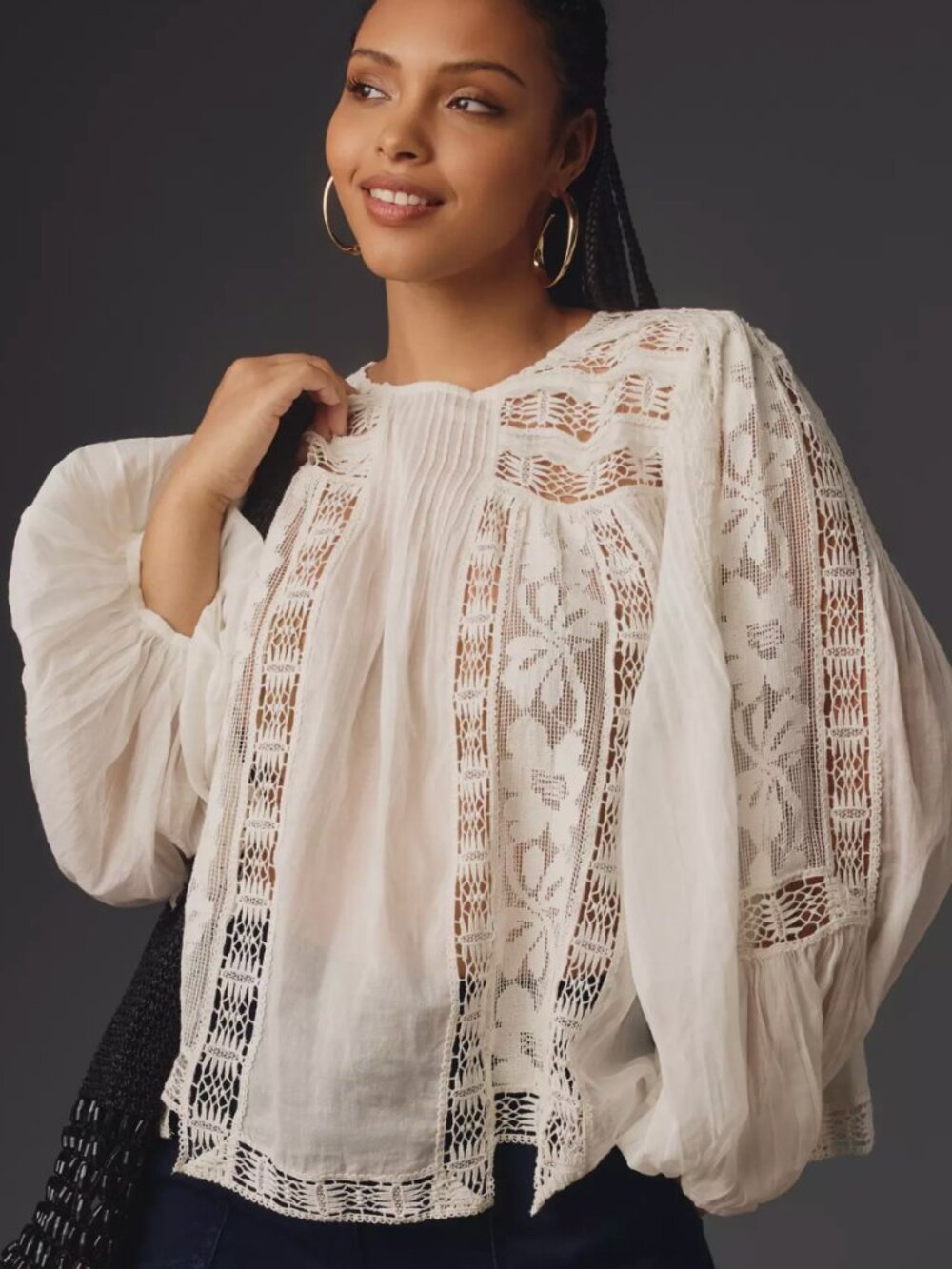 Anthro Forever That Girl Small White Sheer Crochet Peasant Blouse Boho Western